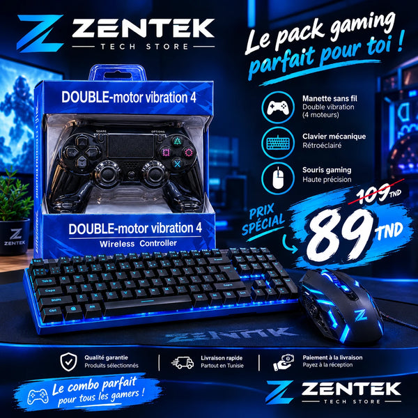 Pack Gaming Zentek : manette sans fil, clavier mécanique rétroéclairé et souris gaming